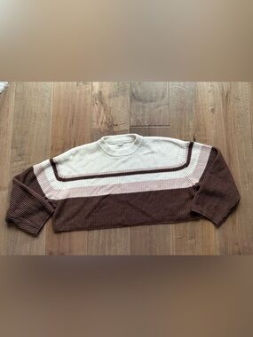 Garage Cream, Pink & Brown Striped Crew Neck Sweater